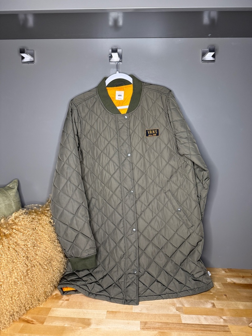 Vans Olive Green Quilted Shirt Jacket with Yellow Lining